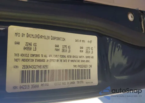 2007 Dodge Charger from USA, damaged, VIN 2B3KA43G27H810291